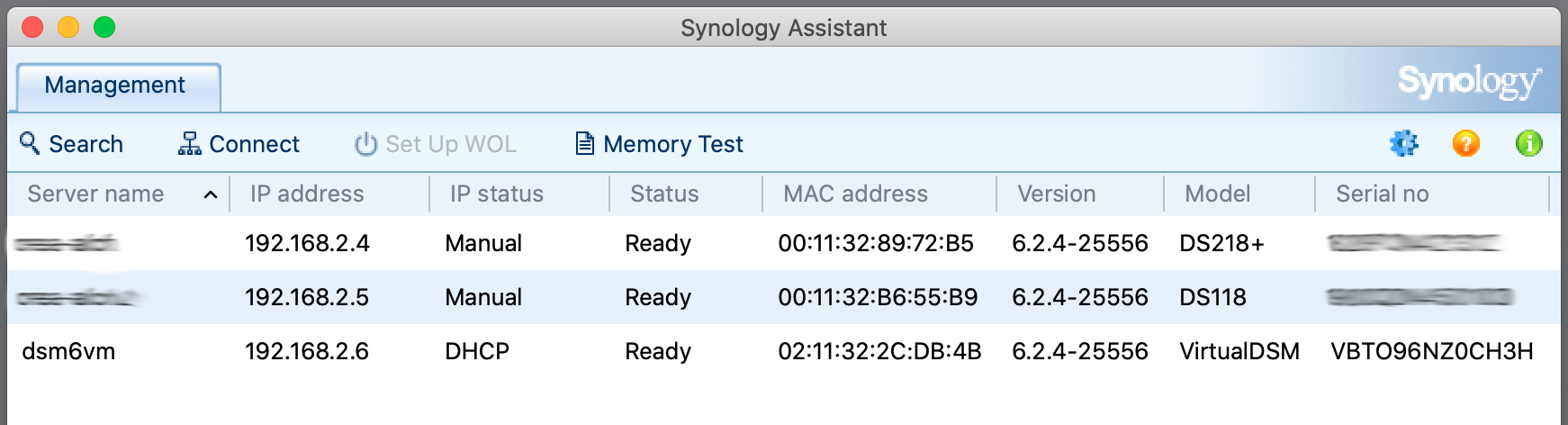 DS Assistant, main screen, find your Synology NAS