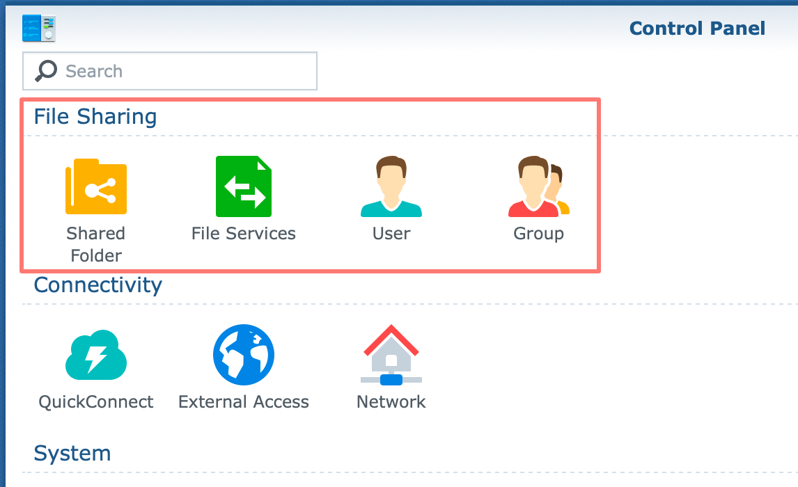 synology, control panel, file sharing