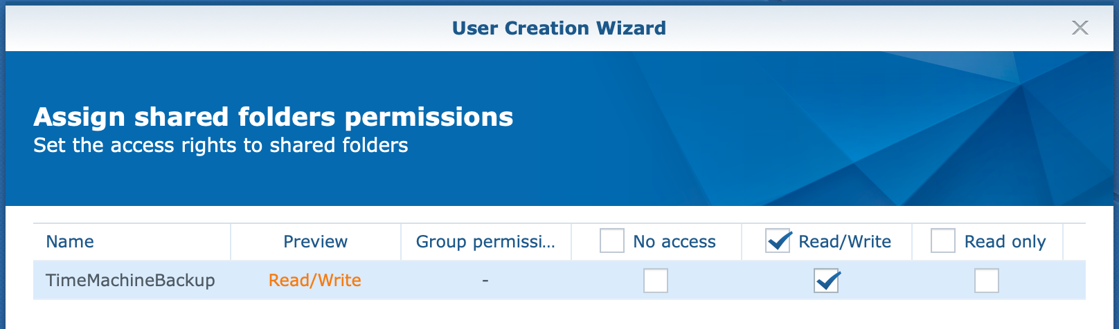 synology, user create wizard, assign folder permissions, dsm6