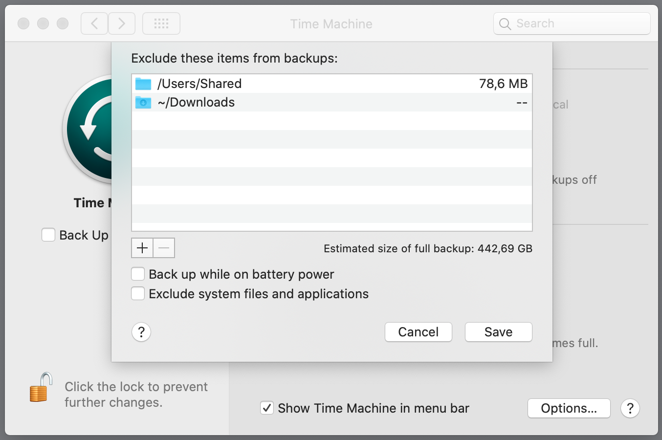 macos 10.15, catalina, system preferences, time machine