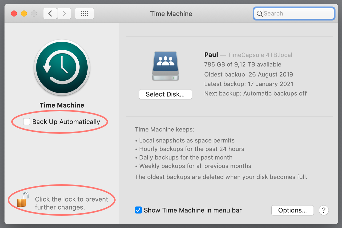 macos 10.15, catalina, system preferences, time machine
