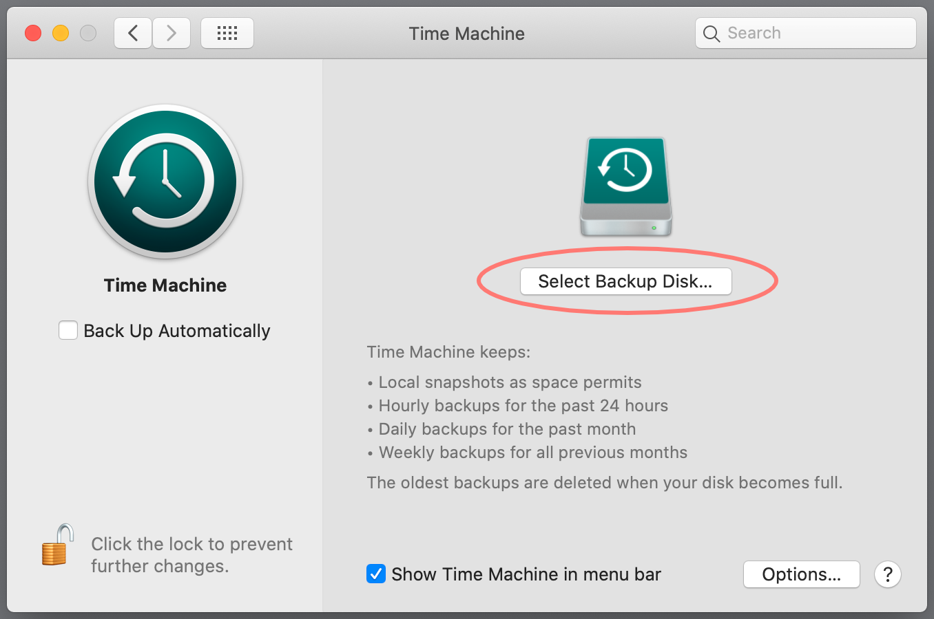 macos 10.15, catalina, system preferences, time machine