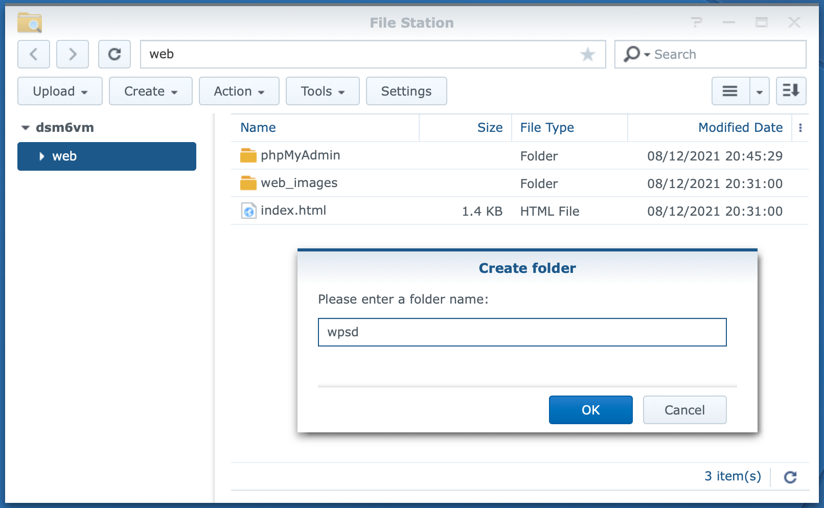 synology, file station, create folder, dsm6