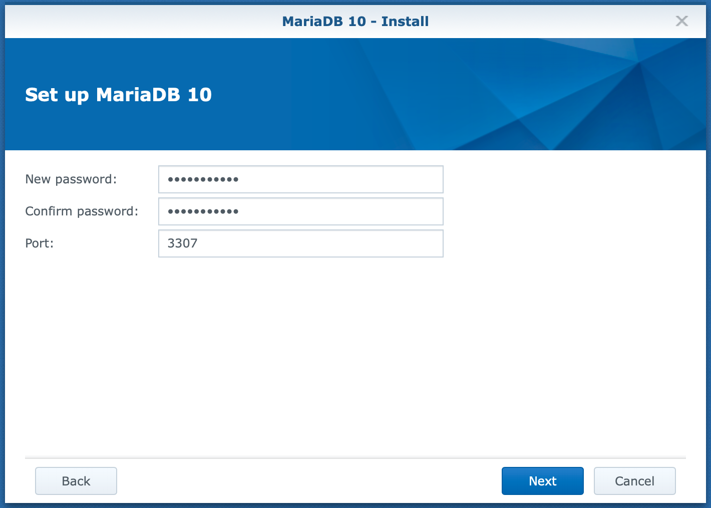 synology, mariadb 10, set up, password, dsm6