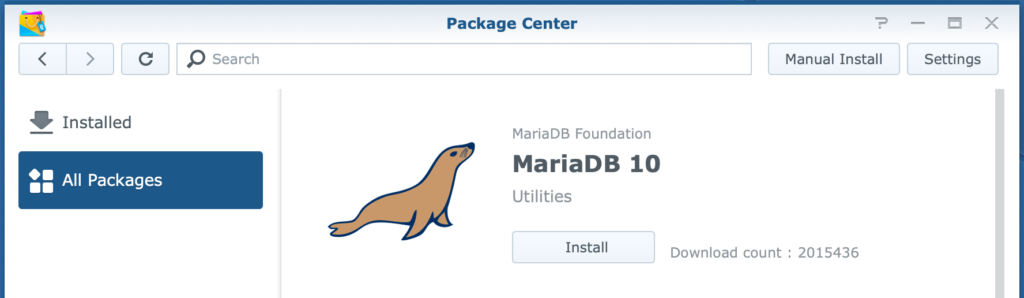 synology, package center, mariadb 10, dsm6