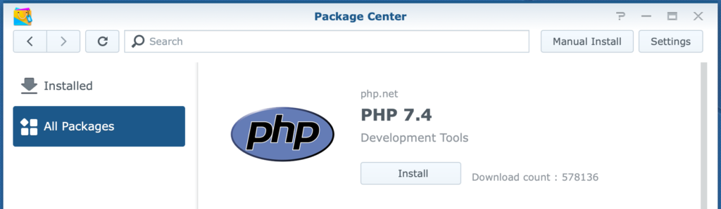 synology, package center, php 7.4, dsm6