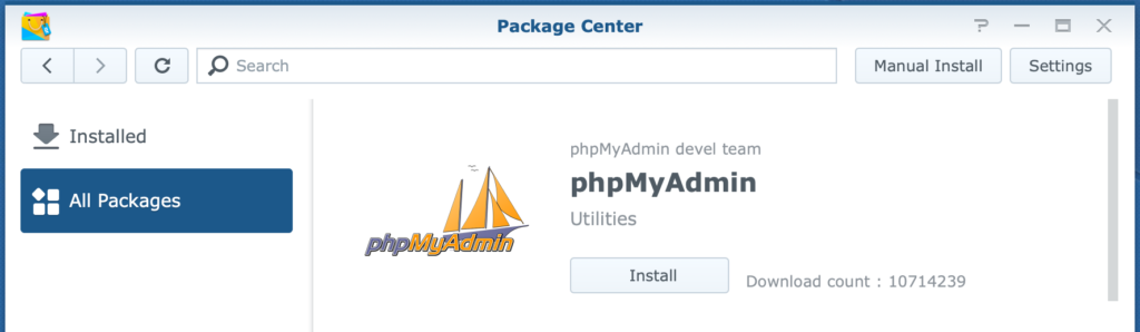 synology, package center, phpmyadmin, dsm6