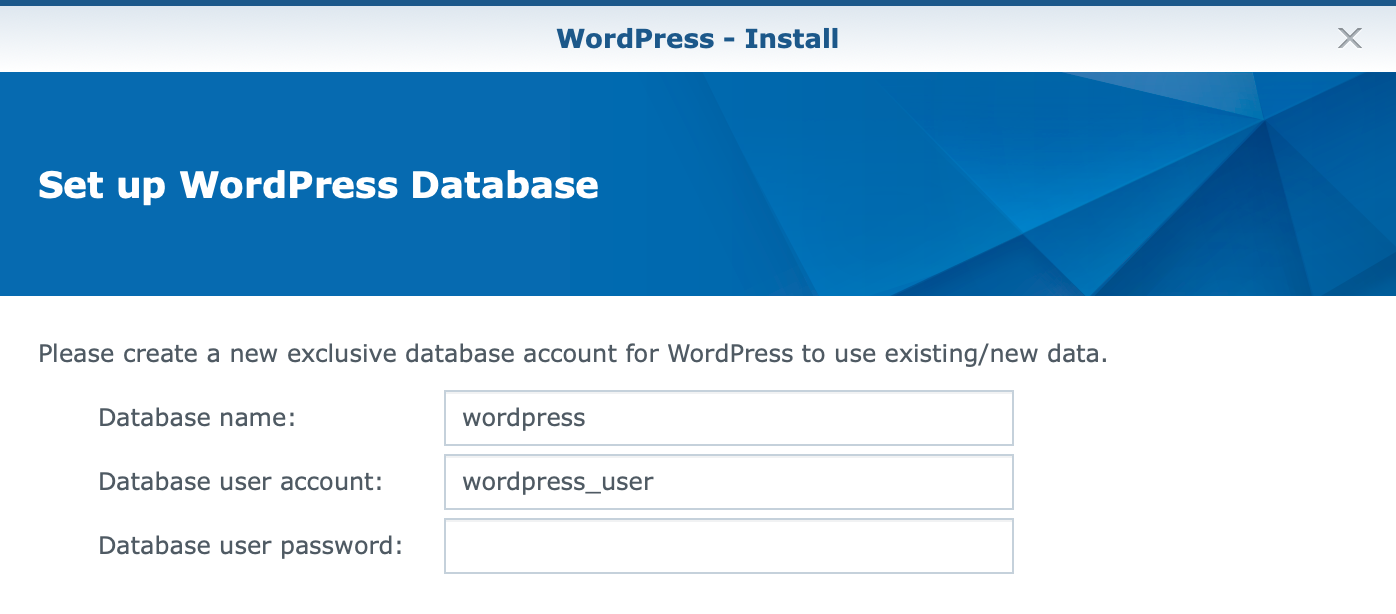 synology, wordpress, set up, password, dsm6