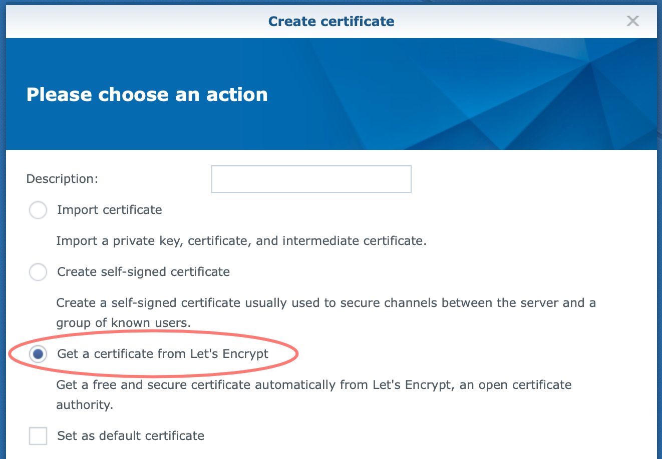synology, control panel, certificate, add