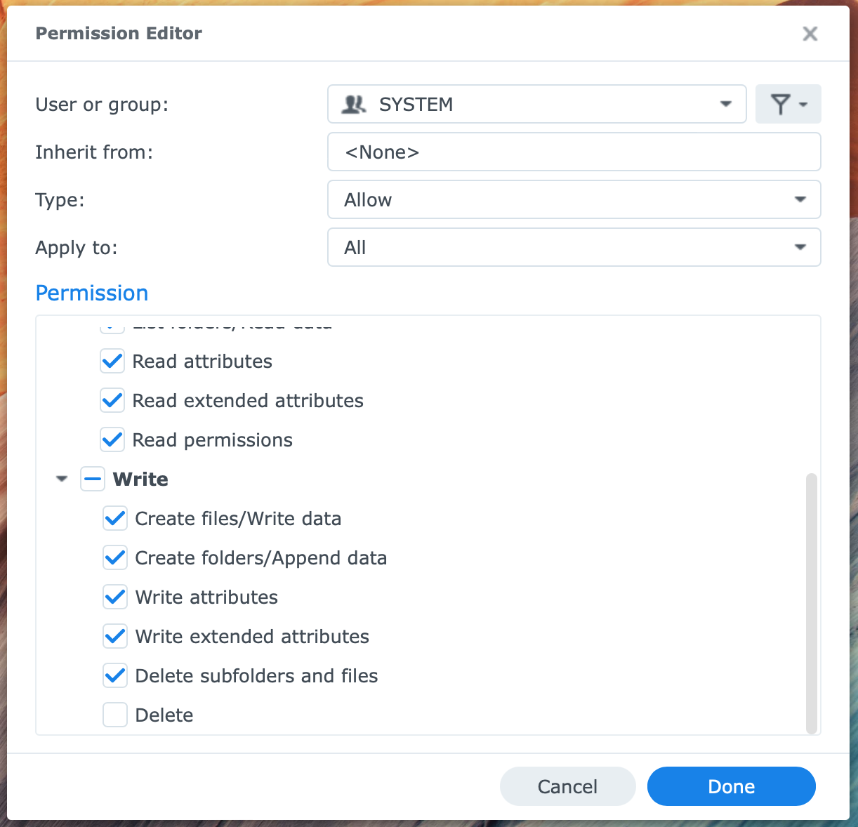 synology, file station, custom permissions, dsm7