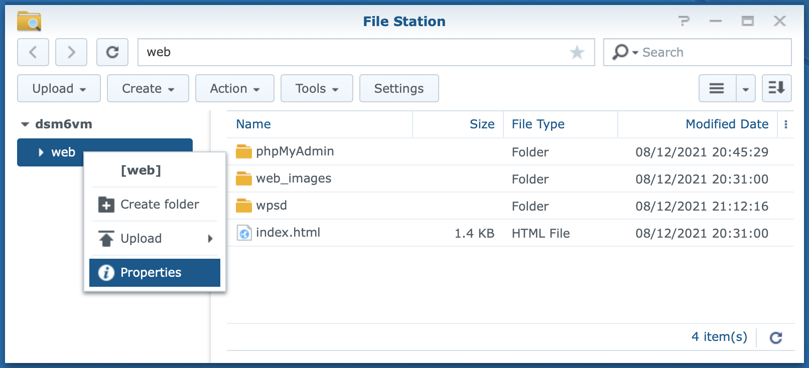 synology, file station, shared folder, properties