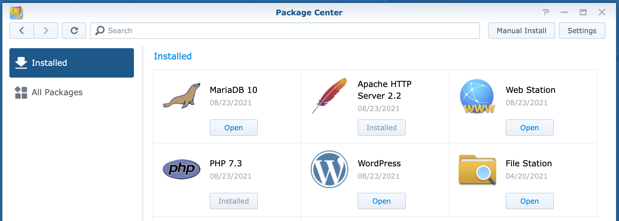 synology, package center, installed packages, dsm6, install wordpress on synology