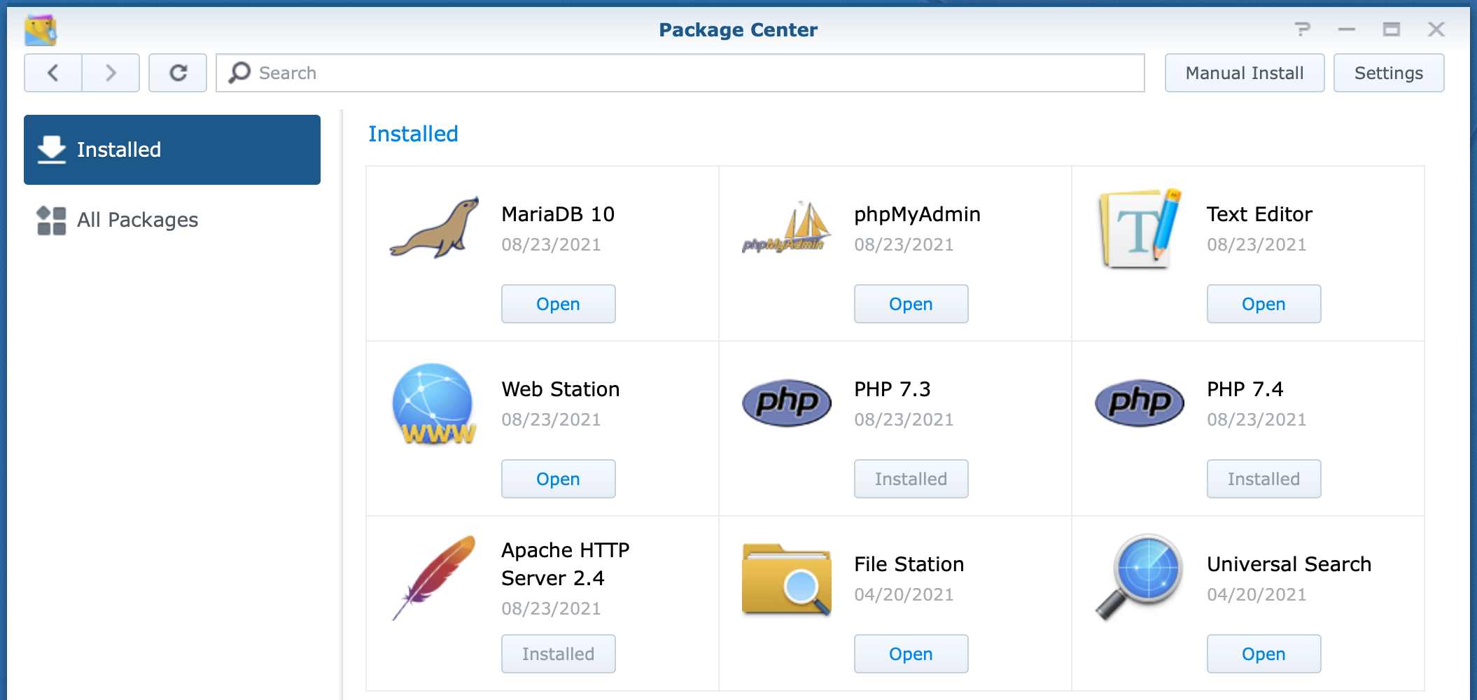 synology, package center, installed packages, dsm6, install wordpress on synology