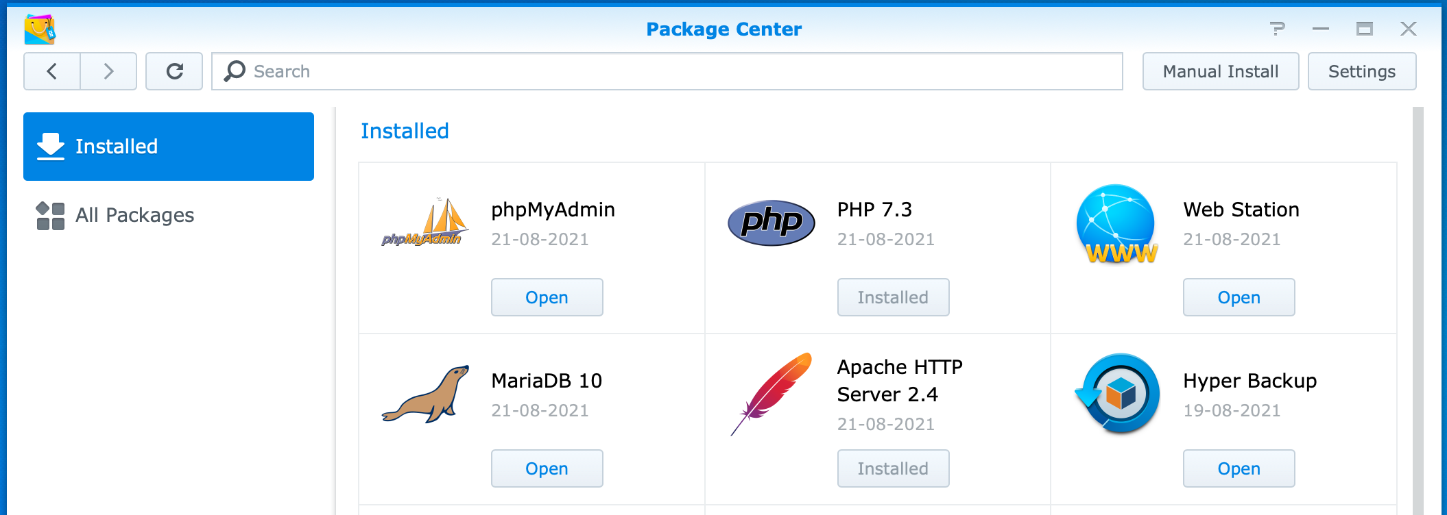 synology, package center, installed packages, dsm6, install wordpress on synology