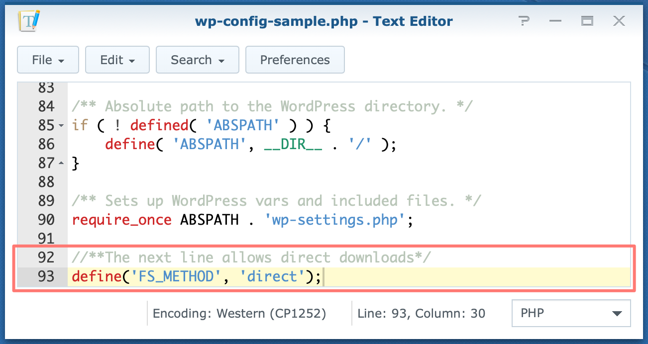 synology, text editor, wp-config-sample.php, dsm6