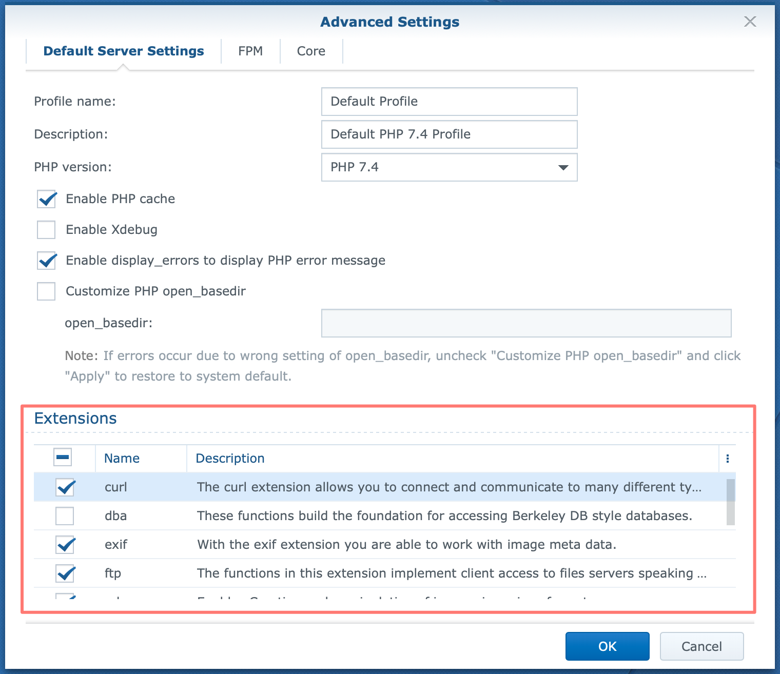 synology, web station, php settings, advanced, dsm6
