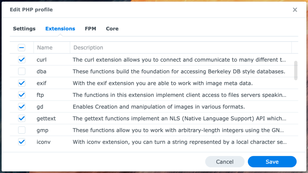synology, web station, script language settings, extensions, dsm7