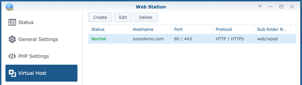 synology, web station, virtual host