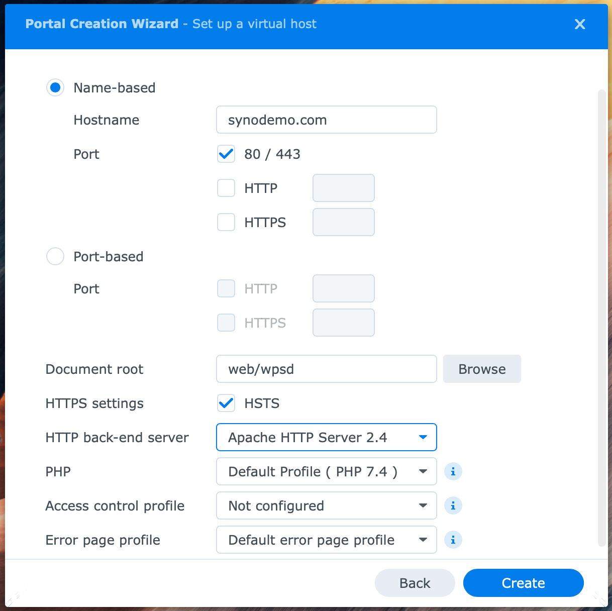 synology, web station, create virtual host, dsm7