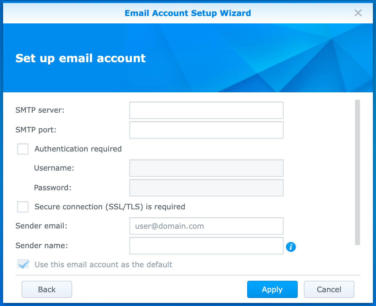 synology, user menu, personal, email account wizard, dsm6