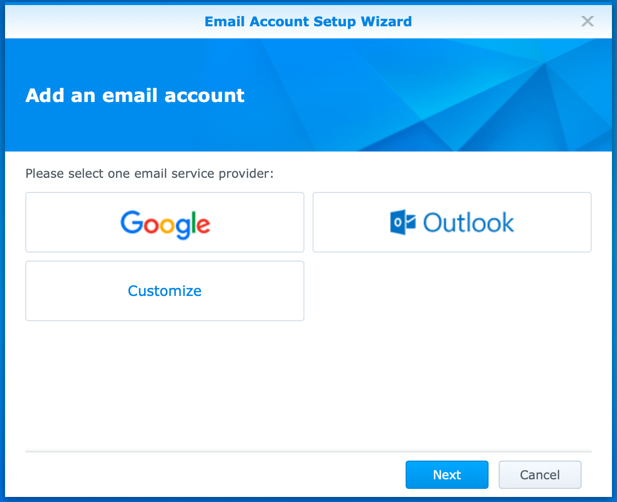 synology, user menu, personal, email account wizard, dsm6