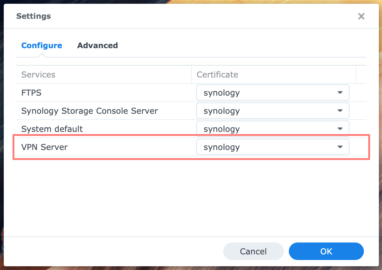 synology, control panel, security, certificate, settings, dsm7