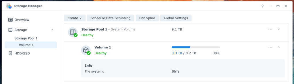 synology, storage manager, volume, btrfs, dsm7