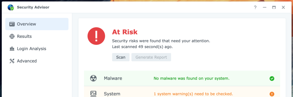 synology, security advisor, overview, dsm7