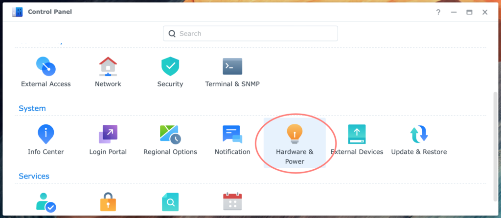 synology, control panel, hardware & power, dsm7