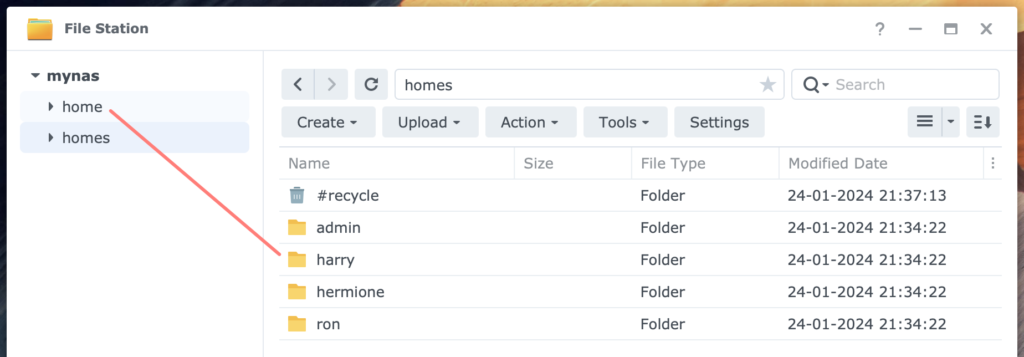 synology, file station, home, homes, dsm7