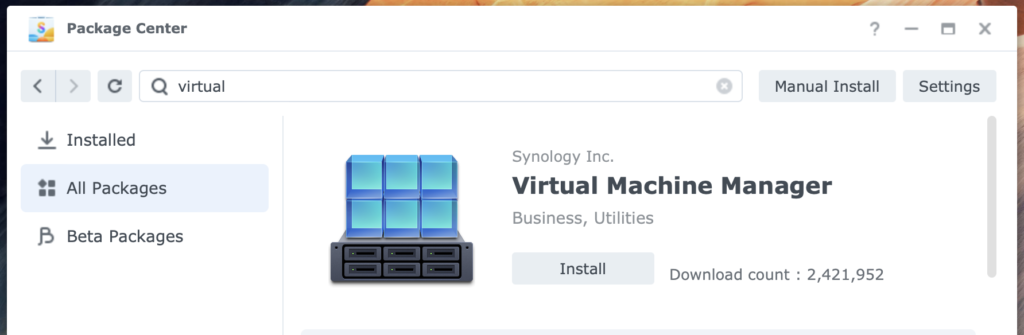 synology, package center, virtual machine manager, dsm7