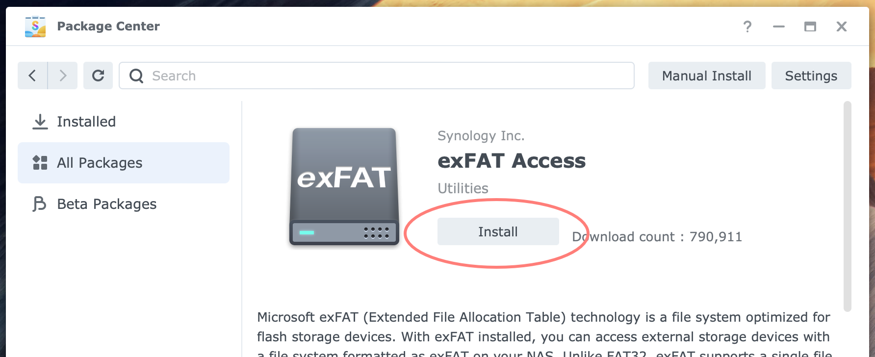 synology, package center, exFAT, dsm7