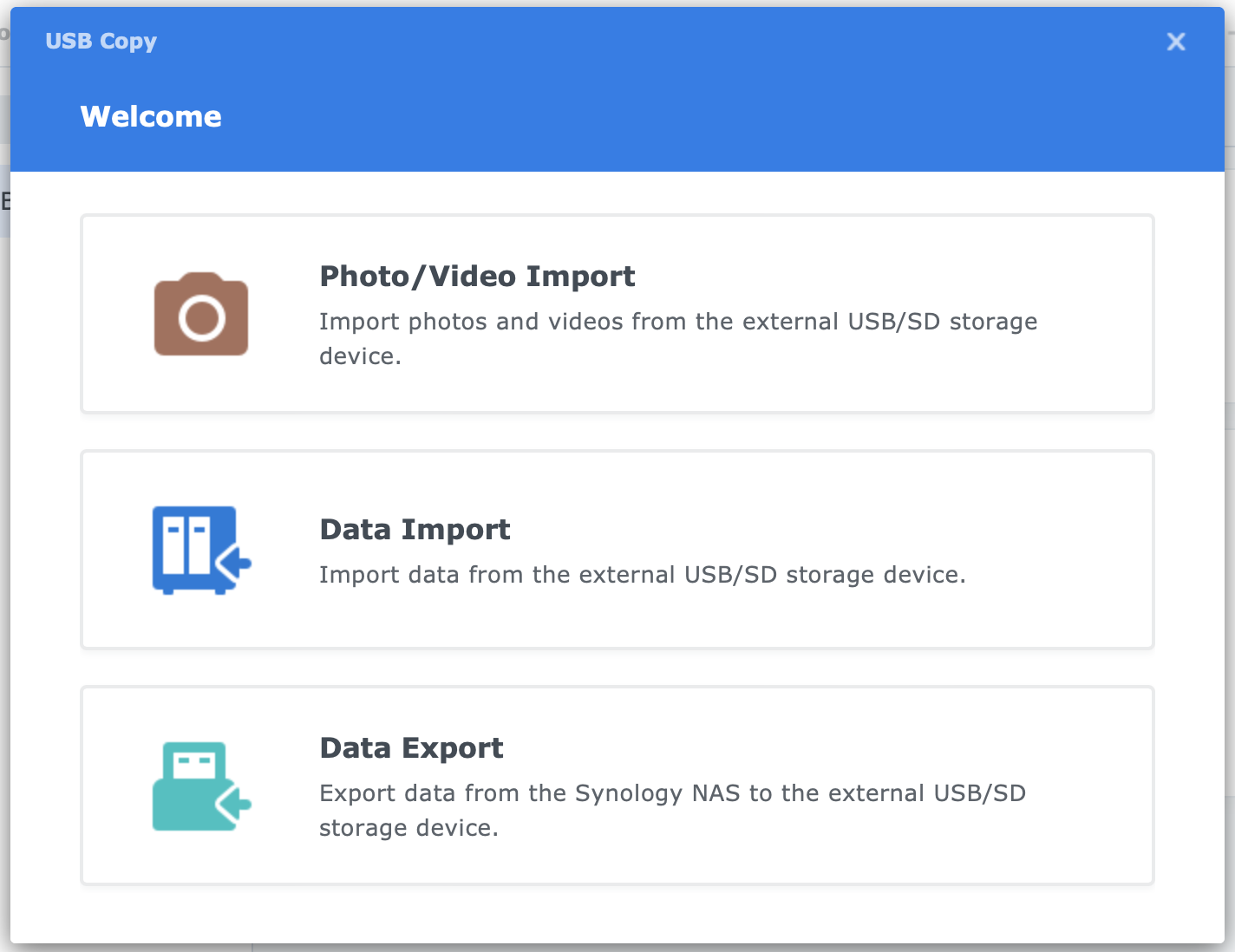 synology, usb copy, welcome to create task, dsm7