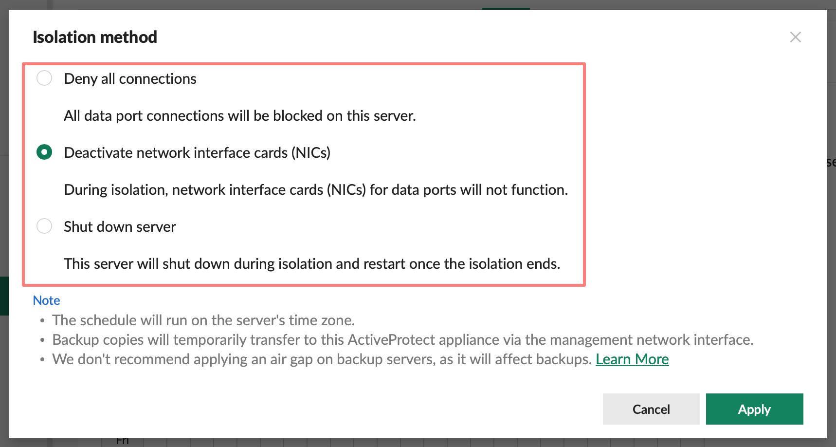 management center, air gap, isolation settings, activeprotect manager, apm