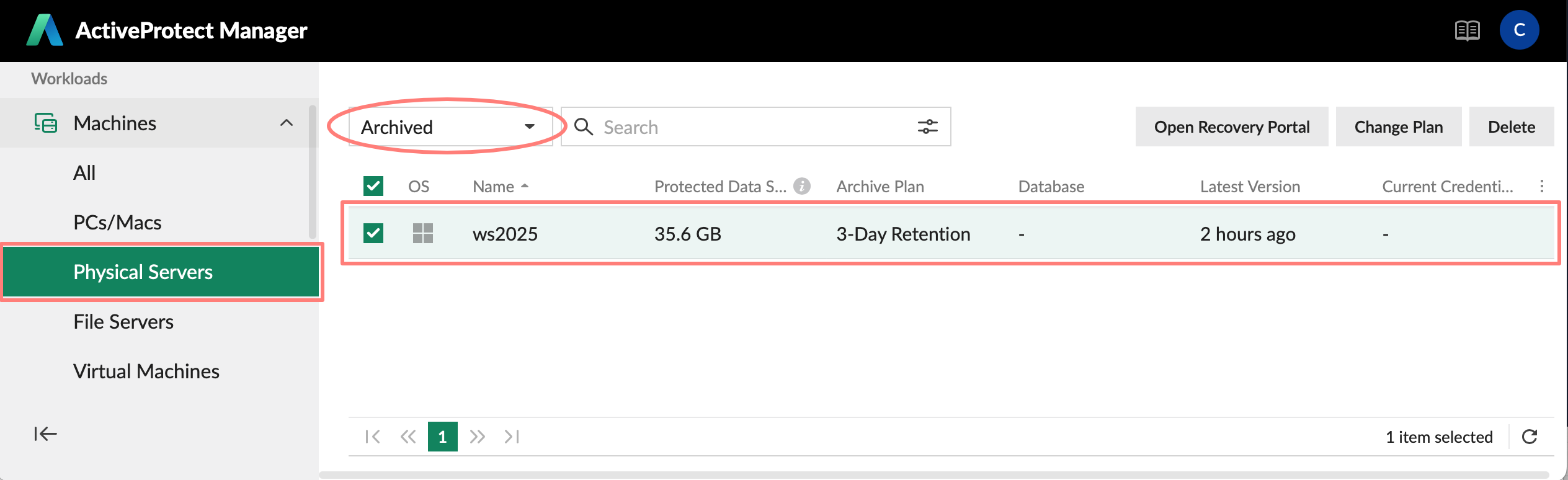 management center, physical servers, archived, activeprotect, apm