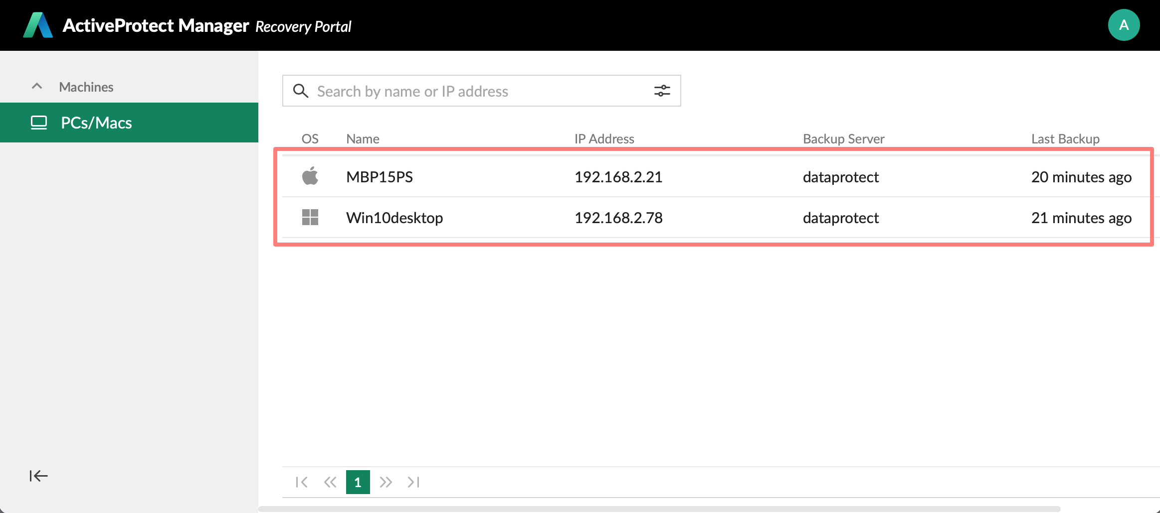 recovery portal, activeprotect manager, apm