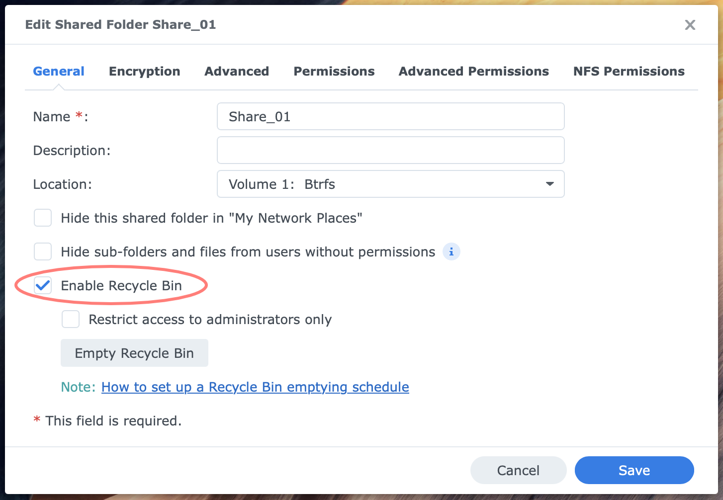 synology, control panel, shared folder, dsm7, synology recycle bin