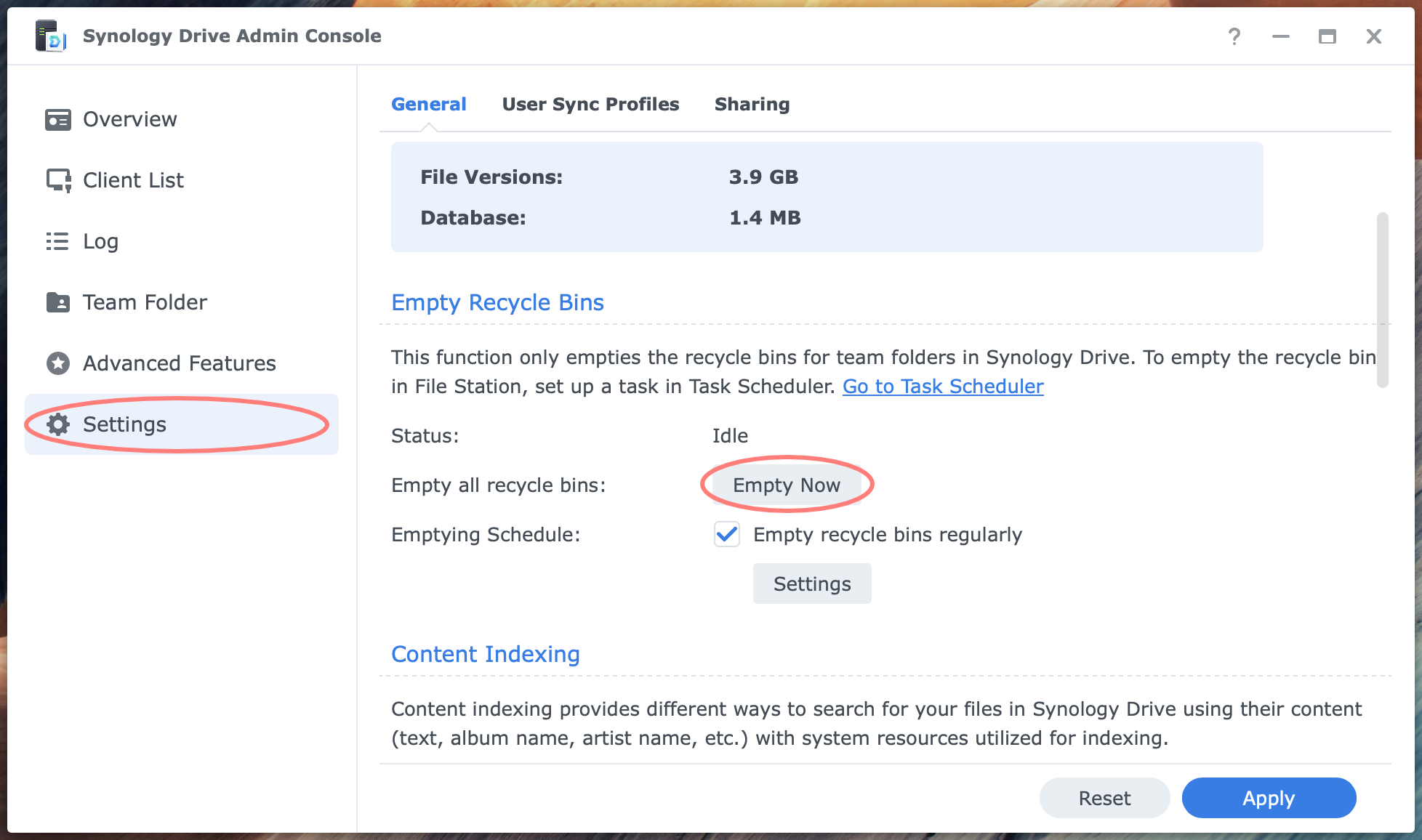 synology drive server, admin console, team folder, recycle bin, dsm7