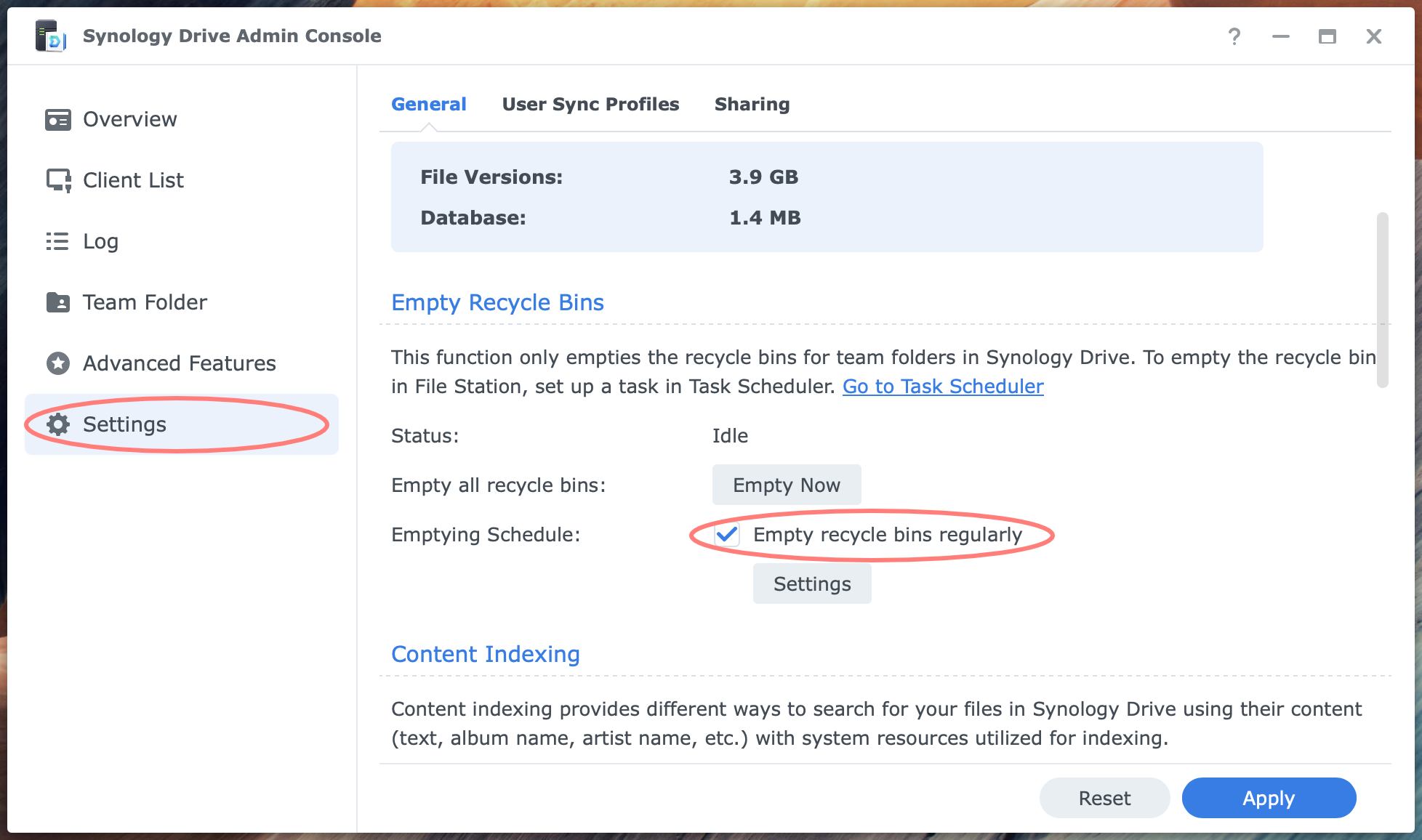synology drive server, admin console, team folder, recycle bin, dsm7