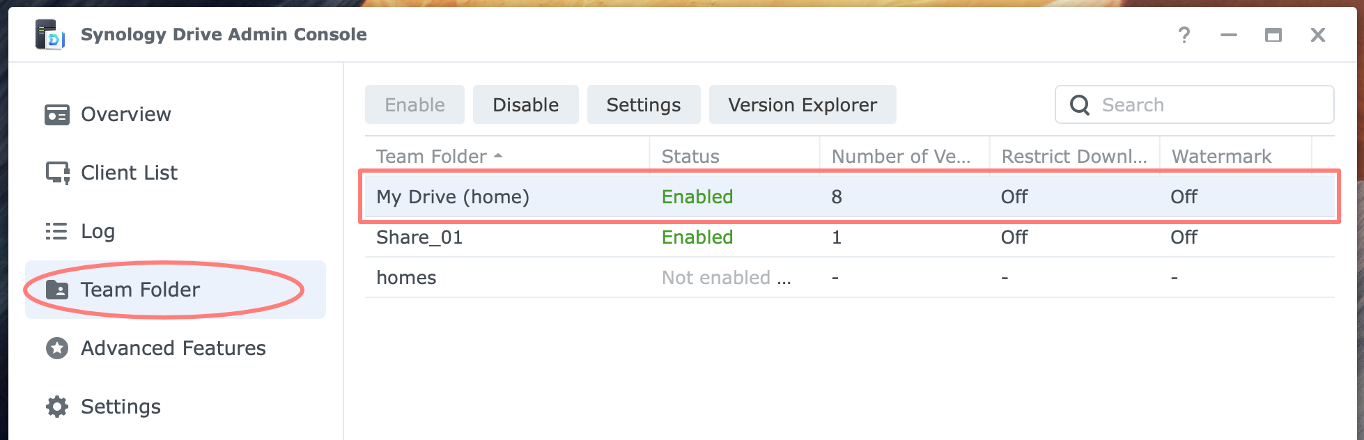 synology drive server, admin console, team folder, dsm7