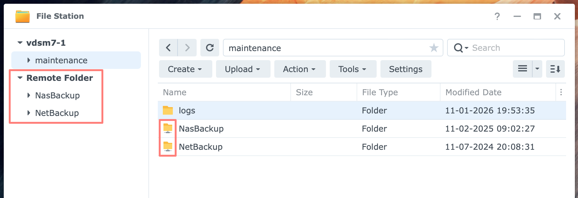 synology, file station, mount remote folder, dsm7