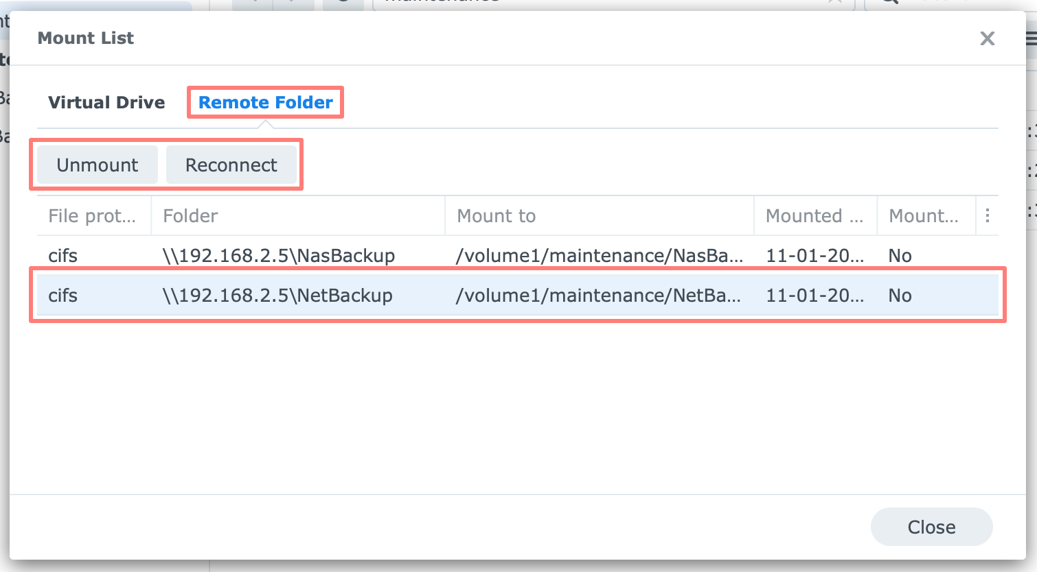 synology, file station, unmount remote folder, dsm7